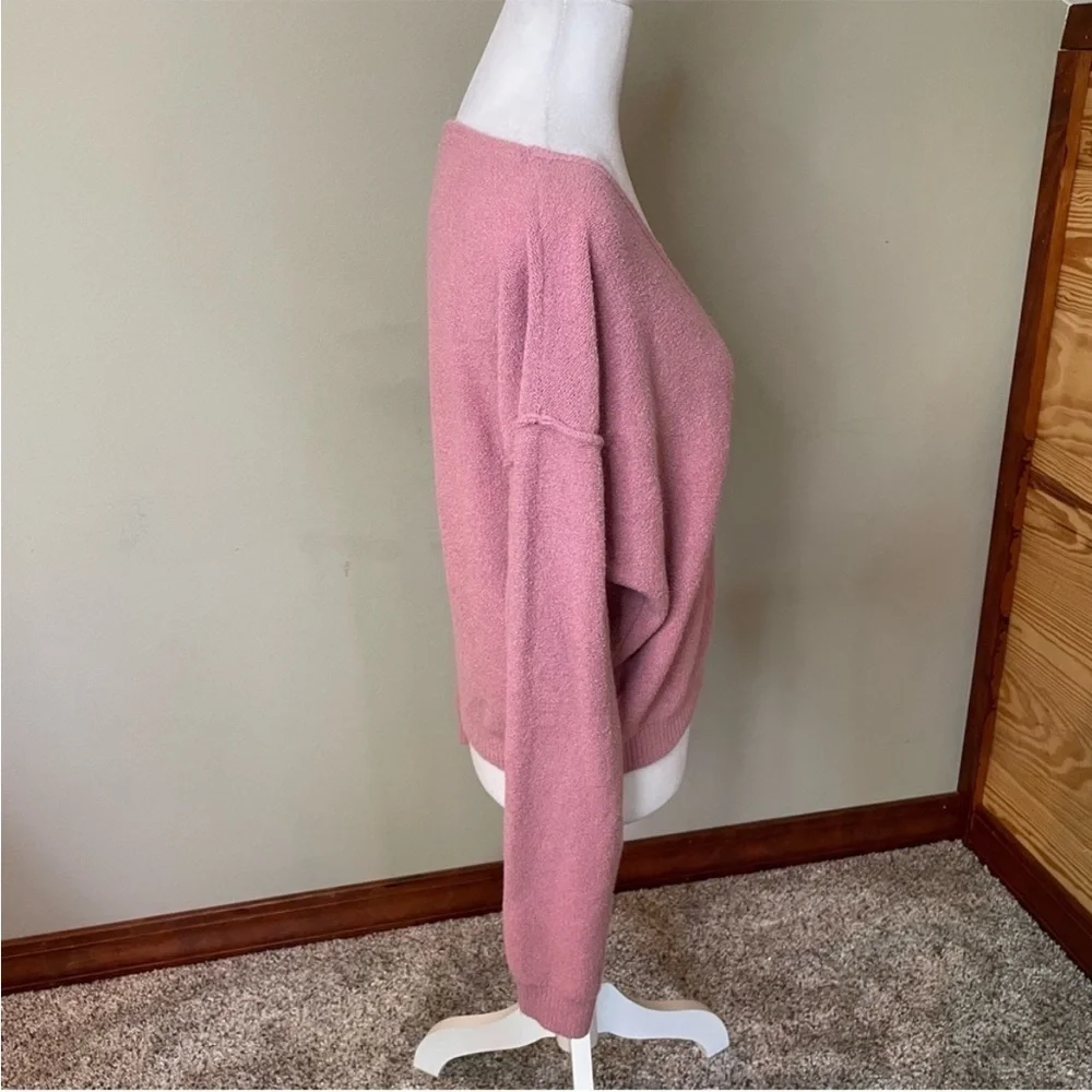 Free People Take Me Places Pink Oversized V-Neck Sweater Extra Small